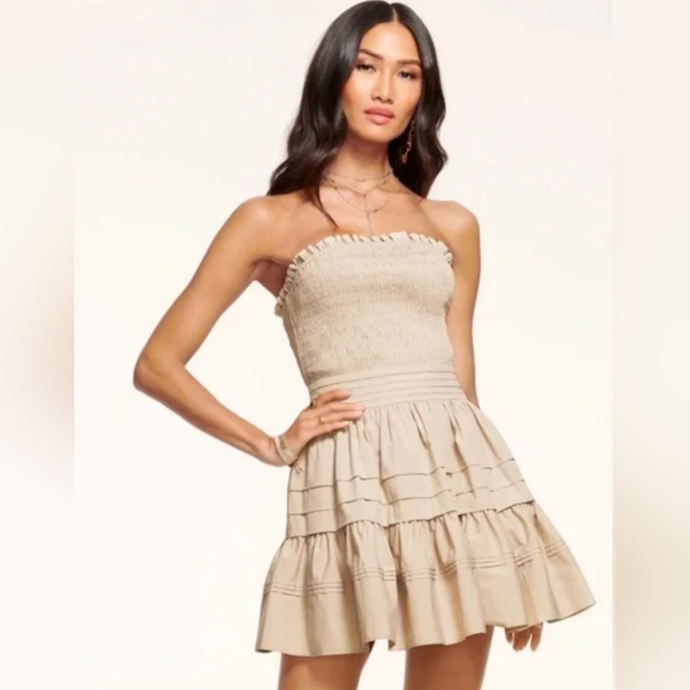 Ramy Brook Cream Color Strapless Mini Dress Cocktail Brunch Event Classic Beauty